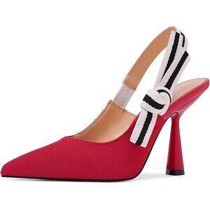 🆕Women Red Heels Pointed Toe High Heels Bowknot Knitted Dress Pumps Shoes